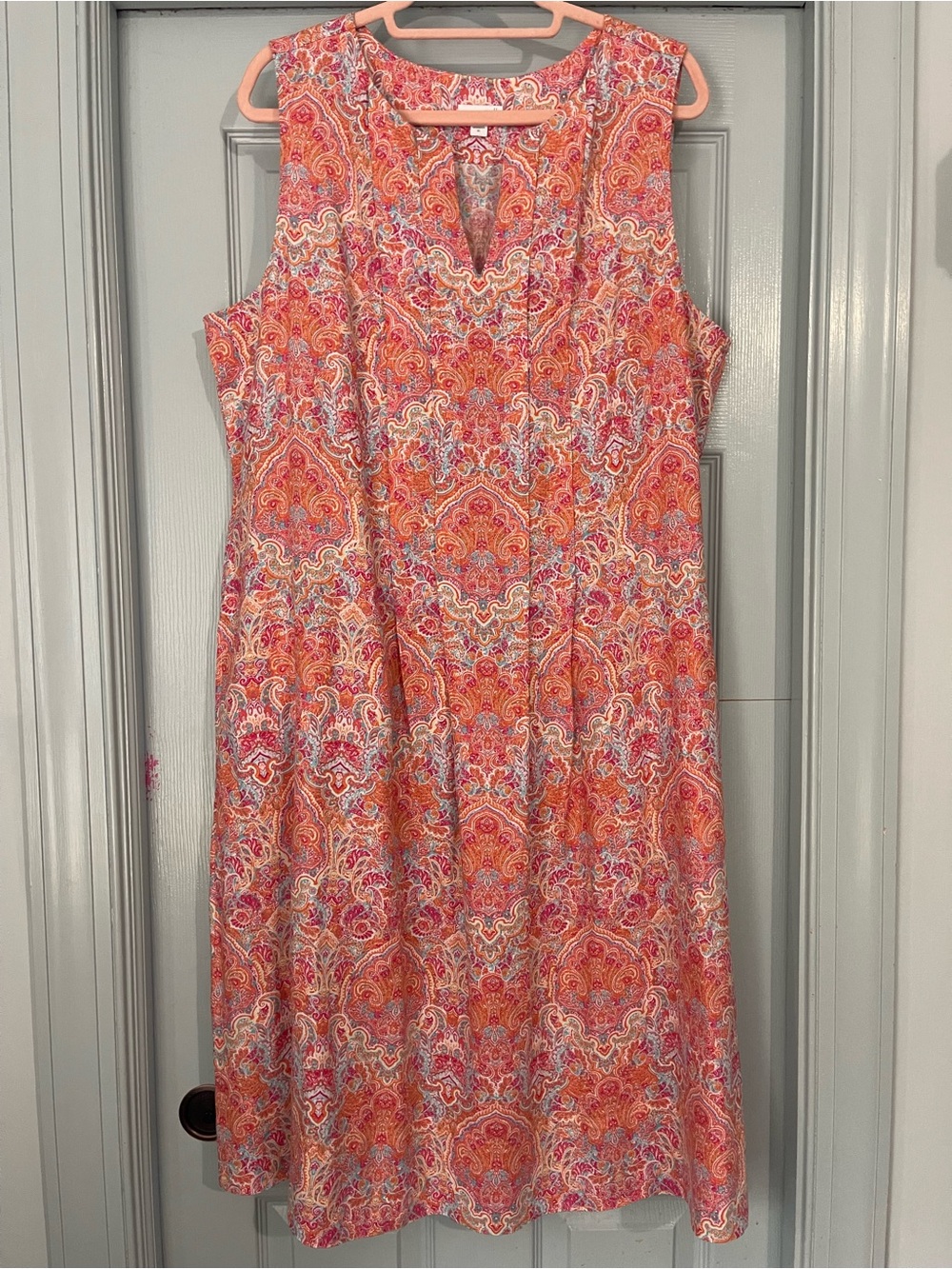 J. Jill linen Coral and Pink Paisley Midi Dress